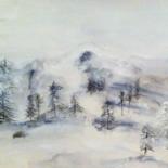 Painting titled "Paysage d'hiver" by Marie Claude Lambert, Original Artwork, Watercolor