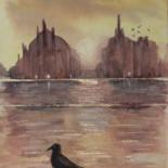 Peinture intitulée "Venise au coucher" par Marie-José Longuet, Œuvre d'art originale, Aquarelle