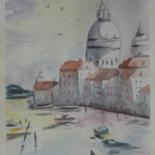Картина под названием "Venise." - Marie-José Longuet, Подлинное произведение искусства, Акварель