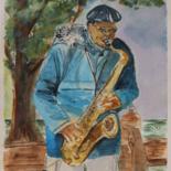 「Le saxophoniste de…」というタイトルの絵画 Marie-José Longuetによって, オリジナルのアートワーク, 水彩画