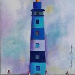 Painting titled "phare du Creach" by Marie-Pierre Jan, Original Artwork, Acrylic Mounted on Cardboard