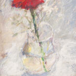 Painting titled "Red gerbera with gy…" by Mariia Kurbatova, Original Artwork, Pastel