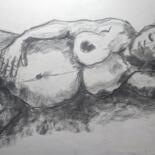 Drawing titled "Enceinte - Pregnant" by Marijo Ponce Fest, Original Artwork, Charcoal