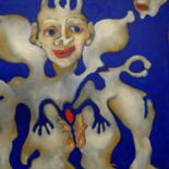 Painting titled "Petit cadeau bleu" by Martine Birobent, Original Artwork, Oil