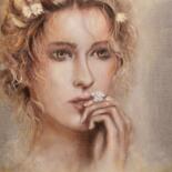 Painting titled "PENSIVE" by Martine Gregoire, Original Artwork, Oil Mounted on Wood Stretcher frame