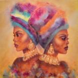 Painting titled "Couleurs africaines" by Martine Gregoire, Original Artwork, Oil Mounted on Wood Stretcher frame