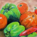 Painting titled "Légumes du soleil" by Maryse Curinier-Rochette, Original Artwork, Oil