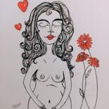 Drawing titled "Femme enceinte" by Marzel, Original Artwork, Marker