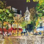 Painting titled "Place des Artistes" by Maurice Bellolo, Original Artwork, Oil Mounted on Wood Stretcher frame