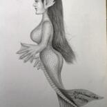 Dessin intitulée "Silky Mermaid." par Mayur Sharma Art, Œuvre d'art originale, Crayon
