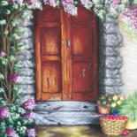 Painting titled "The Mysterious Door" by Mela Calkic, Original Artwork, Acrylic