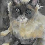 Peinture intitulée "Lovely Kitty" par Melanie Kempkes, Œuvre d'art originale, Aquarelle