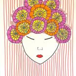 Drawing titled "Girl+ flowers no. 1" by Metka Gelt, Original Artwork, Marker