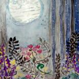 Malarstwo zatytułowany „Forest at night” autorstwa Metka Gelt, Oryginalna praca, Akwarela