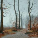 Painting titled "chemin forestier" by Michel De Ruyck, Original Artwork, Oil