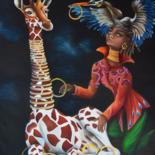 Pittura intitolato "Girafe.jpg" da Michele Sevilla, Opera d'arte originale, Olio Montato su Telaio per barella in legno