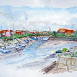 Painting titled "Le port de La Teste" by Michel Hamelin, Original Artwork, Watercolor