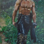 Painting titled "RAMBO" by Miguel Angel Garcia, Original Artwork, Oil Mounted on Wood Stretcher frame