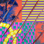 Peinture intitulée "Stripes palm" par Mijal Zachs, Œuvre d'art originale, Acrylique