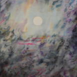 Peinture intitulée "A la lune" par Mijo Chambon, Œuvre d'art originale, Aquarelle Monté sur Châssis en bois