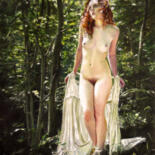 Painting titled "FOREST BATHER" by Mike Smith, Original Artwork, Oil Mounted on Wood Panel
