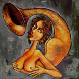 Painting titled "Siren" by Mikhail Baranovskiy, Original Artwork, Acrylic Mounted on Wood Stretcher frame