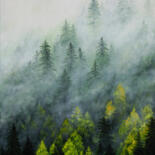 Painting titled "Foggy forest autumn" by Yulia Zhdanovich (MiliArt), Original Artwork, Acrylic Mounted on Wood Stretcher fra…