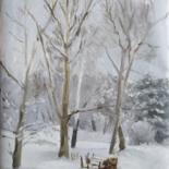 Painting titled "February Winter" by Anna K, Original Artwork, Oil Mounted on Wood Stretcher frame