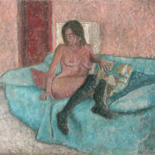 Pittura intitolato "nudo divano" da Walter Moreno Ambrosi, Opera d'arte originale, Acrilico
