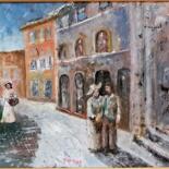 Painting titled "Piazza Angelio" by Mariano Moriconi, Original Artwork, Oil Mounted on Cardboard