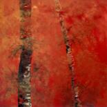 Paisaje Rojo Painting titled "Paisaje Rojo" by Soledad, Original Artwork, Oil Mounted on Wood Stretcher frame