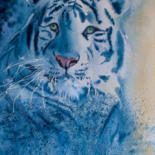 Peinture intitulée "Tigre blanc-1" par Michelle Alias Farane Thébault, Œuvre d'art originale, Aquarelle