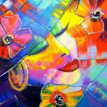 Painting titled "SONGE FLEURI" by Myriam Guenaizia, Original Artwork, Oil