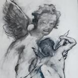 Dessin intitulée "Ange" par Nadège Lafon, Œuvre d'art originale, Fusain