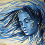 Painting titled "WIND IN HAIR" by Nadezhda Zueva, Original Artwork, Acrylic Mounted on Wood Stretcher frame