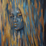 Painting titled "Girl with gold, fla…" by Nadezhda Zueva, Original Artwork, Acrylic Mounted on Wood Stretcher frame