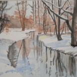 Painting titled "RIVIERE ENNEIGEE" by Nadine Jacot (Nad-Ev), Original Artwork, Watercolor