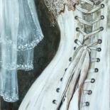 Painting titled "Le corset ancien" by Nadine Coffinier, Original Artwork, Acrylic
