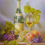 Painting titled "Wine and fruits 21.…" by Nadine Malino, Original Artwork, Oil