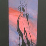 Gravures & estampes intitulée ""le pendule" au cou…" par Nadine Trescartes (fildefériste), Œuvre d'art originale, Linogravur…