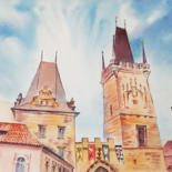 Painting titled "Prague. Towers of t…" by Natalia Kavolina, Original Artwork, Watercolor