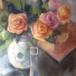 Painting titled "Roses" by Nata New, Original Artwork, Watercolor