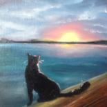 Painting titled "the cat's looking a…" by Nata New, Original Artwork, Oil