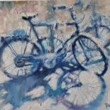 Peinture intitulée "Winter bikes in Ams…" par Natalia Nikolenko, Œuvre d'art originale, Huile