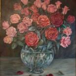 Painting titled "ROSES" by Natalia Rudnitskiy, Original Artwork, Oil Mounted on Wood Stretcher frame