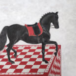 Dessin intitulée "Black horse on a re…" par Natalie Levkovska, Œuvre d'art originale, Gouache