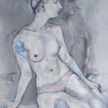 Drawing titled "Veja, trace of blue" by Natalie Levkovska, Original Artwork, Tempera