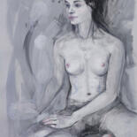 Dessin intitulée "Evelina posing" par Natalie Levkovska, Œuvre d'art originale, Tempera