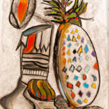 Painting titled "Boot with Pineapple" by Nathalie Gribinski, Original Artwork, Pastel