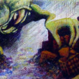 Malerei mit dem Titel "Monstre Bélier" von Nicolas Chambon (Crea-ture), Original-Kunstwerk, Acryl Auf Karton montiert